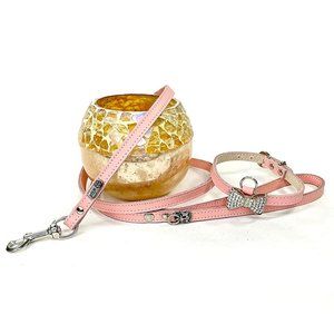 Pink Crystal Bowtie Dog Collar and Leash
